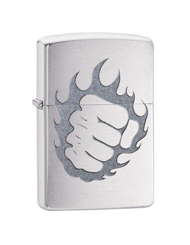 Encendedor Zippo Stamp Tattoo Fire And Fist 29428 Brushed Chrome - Plateado