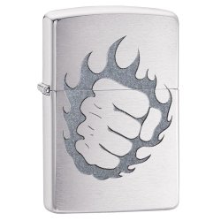 Encendedor Zippo Stamp Tattoo Fire And Fist 29428 Brushed Chrome - Plateado