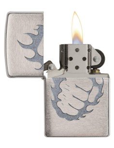 Encendedor Zippo Stamp Tattoo Fire And Fist 29428 Brushed Chrome - Plateado 2