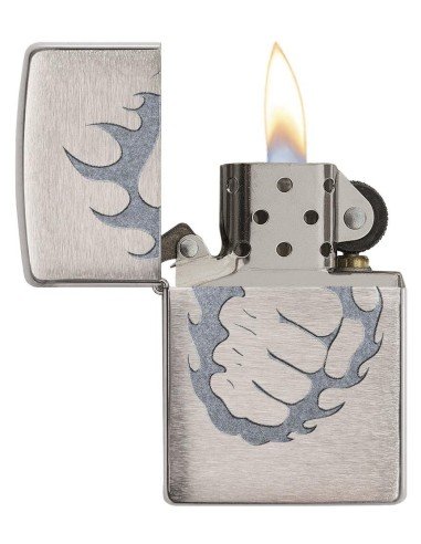 Encendedor Zippo Stamp Tattoo Fire And Fist 29428 Brushed Chrome - Plateado
