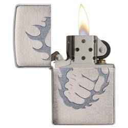 Encendedor Zippo Stamp Tattoo Fire And Fist 29428 Brushed Chrome - Plateado