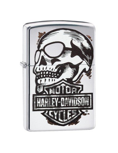 Encendedor Zippo Stamp Harley Davidson Skull High 29281 Polish Chrome - Plateado