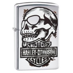 Encendedor Zippo Stamp Harley Davidson Skull High 29281 Polish Chrome - Plateado