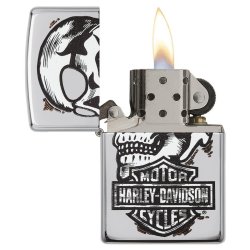 Encendedor Zippo Stamp Harley Davidson Skull High 29281 Polish Chrome - Plateado
