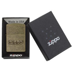 Encendedor Zippo texture Stamped Antique Brass Logo 28994 - Dorado