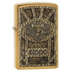 Encendedor Zippo texture Gear Steam Punk Emblem 29103 Brushed Brass - Dorado