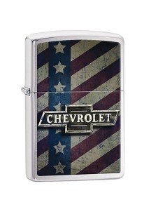 Encendedor Zippo Stamp Chevy Star And Stripes Pocket 29148 Polish Chrome - Plateado