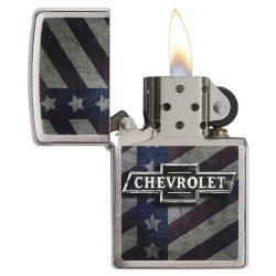 Encendedor Zippo Stamp Chevy Star And Stripes Pocket 29148 Polish Chrome - Plateado