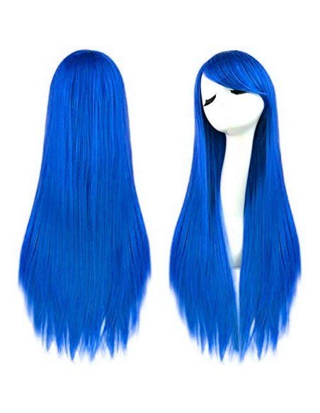 Peluca Cosplay lisa 80cm Kanekalon Azul Rey