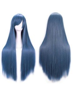 ⭐ Peluca Cosplay lisa 80cm Kanekalon Azul Humo 2