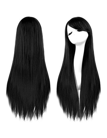 Peluca Cosplay lisa 80cm Kanekalon Negro