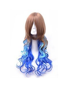Peluca Bicolor Degradee 70cm Harajuku Castaño Azul 2