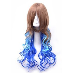 Peluca Bicolor Degradee 70cm Harajuku Castaño Azul