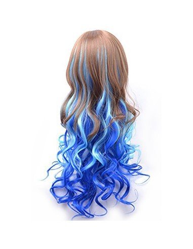 Peluca Bicolor Degradee 70cm Harajuku Castaño Azul