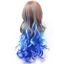 Peluca Bicolor Degradee 70cm Harajuku Castaño Azul