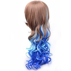 Peluca Bicolor Degradee 70cm Harajuku Castaño Azul