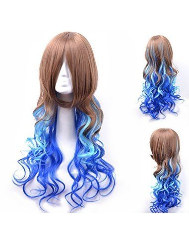 Peluca Bicolor Degradee 70cm Harajuku Castaño Azul