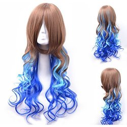 Peluca Bicolor Degradee 70cm Harajuku Castaño Azul