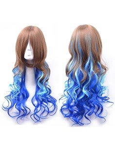 Peluca Bicolor Degradee 70cm Harajuku Castaño Azul