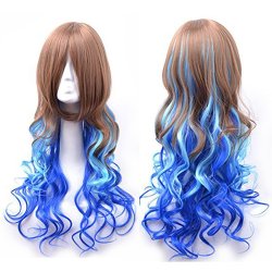Peluca Bicolor Degradee 70cm Harajuku Castaño Azul