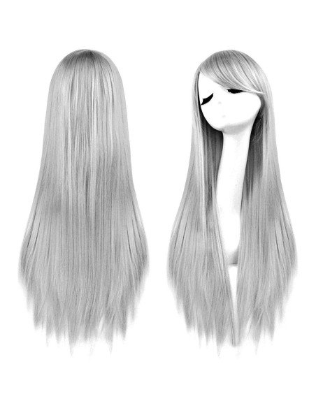 Peluca Cosplay lisa 80cm Kanekalon Plateado