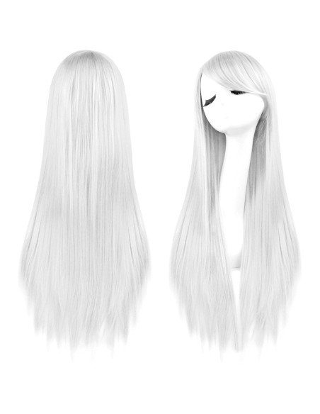 Peluca Cosplay lisa 80cm Kanekalon Blanco