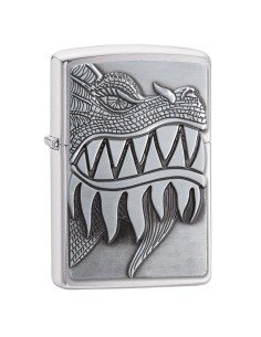 Encendedor Zippo texture Fire Breathing Dragon Brushed Chrome  - Plateado