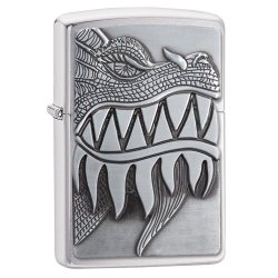 Encendedor Zippo texture Fire Breathing Dragon Brushed Chrome  - Plateado