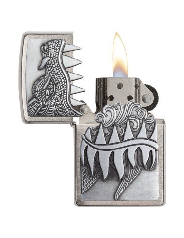 Encendedor Zippo texture Fire Breathing Dragon Brushed Chrome  - Plateado