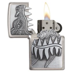 Encendedor Zippo texture Fire Breathing Dragon Brushed Chrome  - Plateado