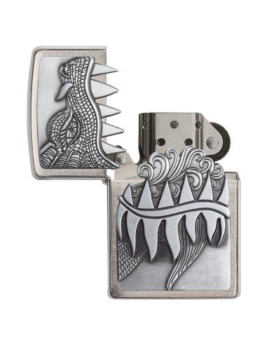 Encendedor Zippo texture Fire Breathing Dragon Brushed Chrome  - Plateado