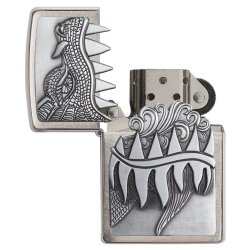 Encendedor Zippo texture Fire Breathing Dragon Brushed Chrome  - Plateado