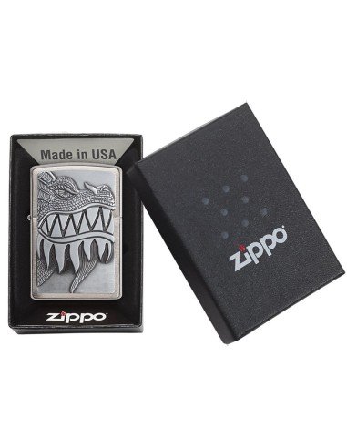 Encendedor Zippo texture Fire Breathing Dragon Brushed Chrome  - Plateado