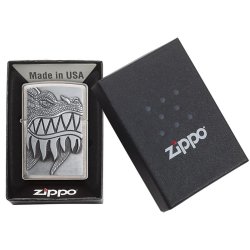 Encendedor Zippo texture Fire Breathing Dragon Brushed Chrome  - Plateado