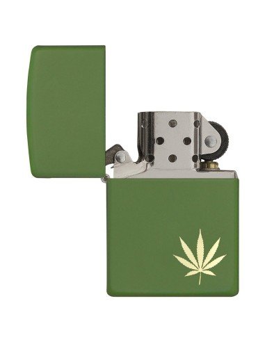 Encendedor Zippo Stamp Green Hoja de Hierba 29588  - Negro