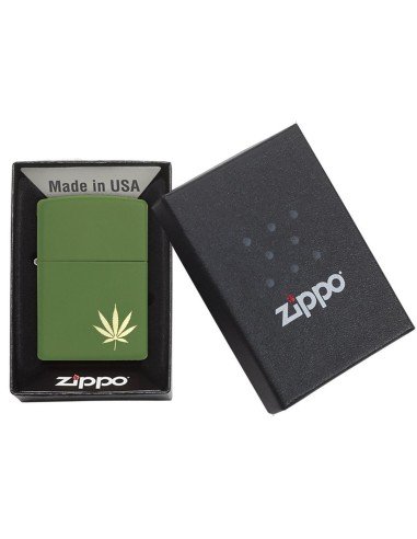 Encendedor Zippo Stamp Green Hoja de Hierba 29588  - Negro