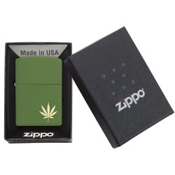 Encendedor Zippo Stamp Green Hoja de Hierba 29588  - Negro