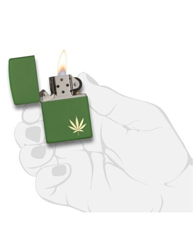 Encendedor Zippo Stamp Green Hoja de Hierba 29588  - Negro