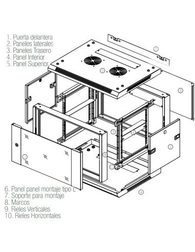 Gabinete Metálico de Pared Tipo Rack 60 x 50 x 9U (AxPxAL) 600*500*399