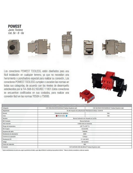 Jack Tooless Cat 6 Powest U/UTP Rojo