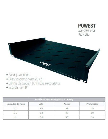 Bandeja Sencilla Ventilada 2 U X 30 CM para Rack