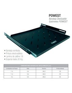 Bandeja Deslizable Ventilada 1 U X 35 CM para gabinetes Powest 2