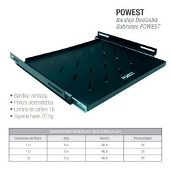 Bandeja Deslizable Ventilada 1 U X 35 CM para gabinetes Powest