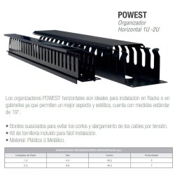 Organizador Horizontal Metálico 1U para instalación en Racks