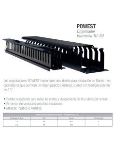 Organizador Horizontal Metálico 2U para instalación en Racks 2