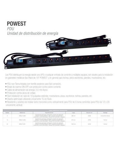 Multitoma Tierra Aislada 12 Salidas para Rack PDU