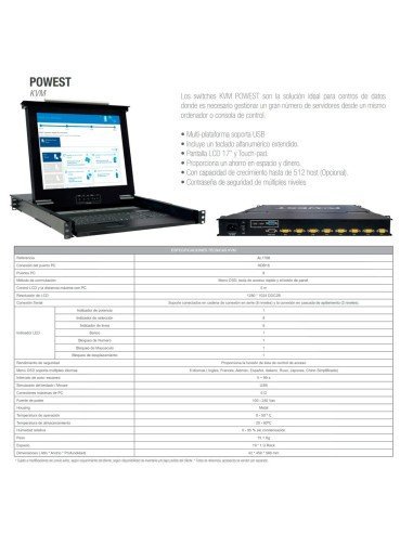 Consola 1U Monitor teclado Mouse KVM Touch Pad
