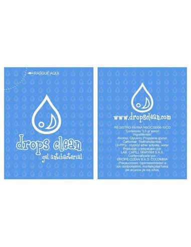 Gel AntiBacterial Drops Clean limpia tus manos paq. x 1000 sachets