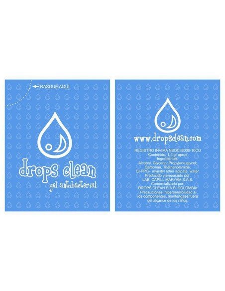 Gel AntiBacterial Drops Clean limpia tus manos paq. x 1000 sachets