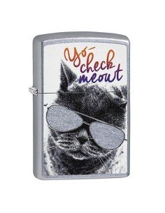 Encendedor Zippo Stamp Gato con Gafas 29619 - Street Chrome